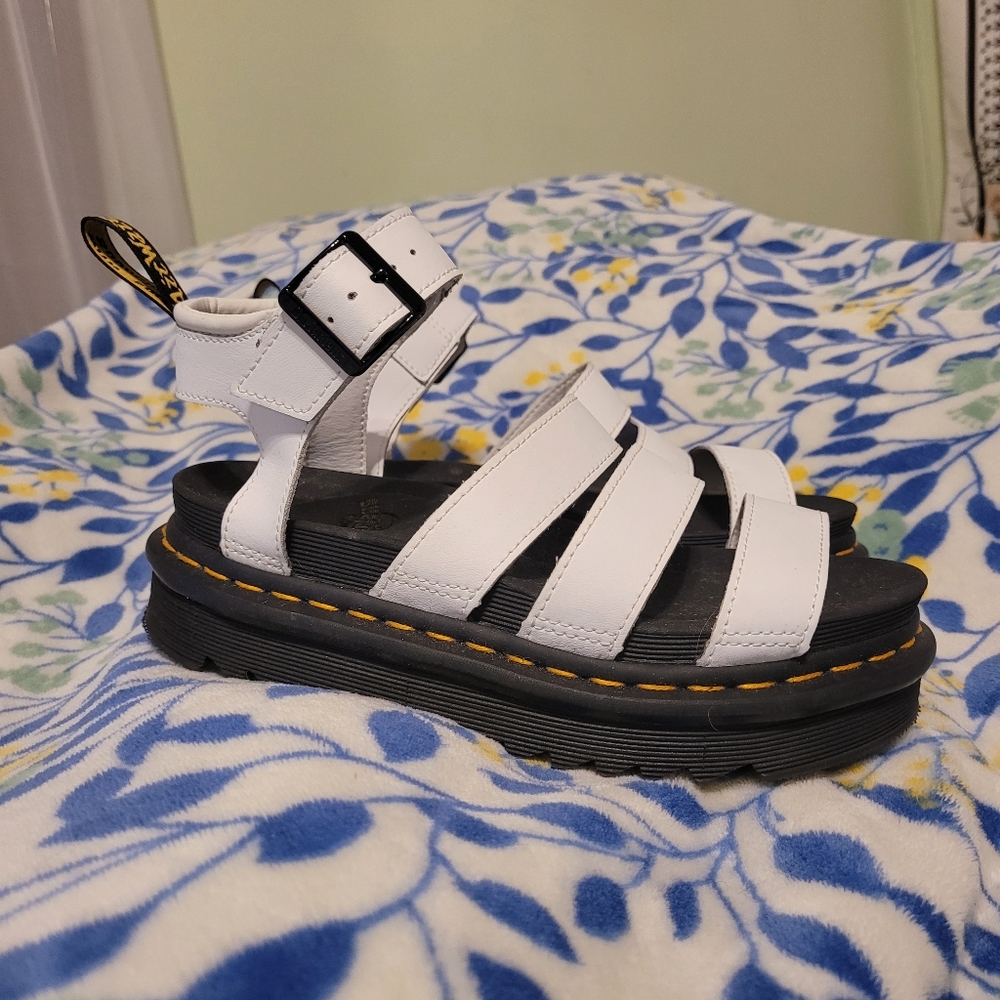 Dr. Martens White Blaire Hydro Leather Strap Sandals, Size 5